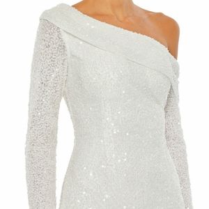 Mac Duggal SEQUINED off shoulder EVENING GOWN 5449 White Wedding size 8